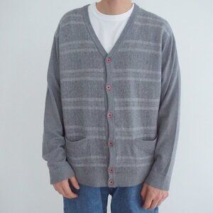 Arnold Palmer Gray Cotton Cardigan Soft Knit Old Money Minimalist Layers L